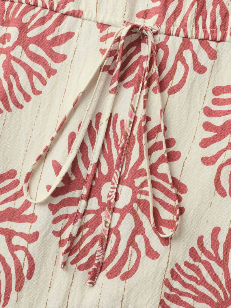 Breezy Boho Print Drawstring Waist Midi Dress