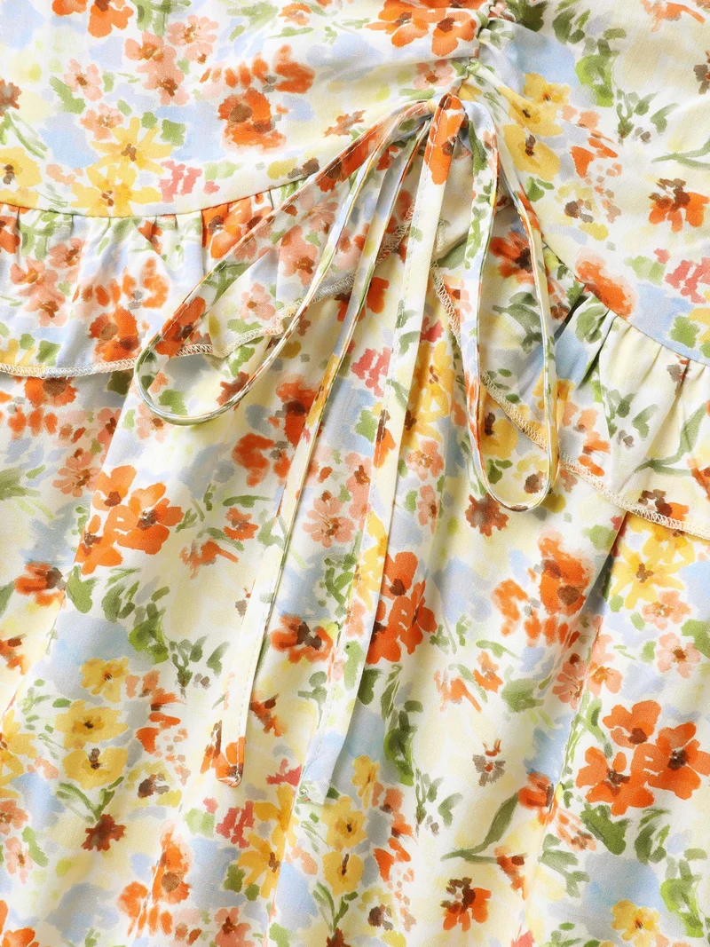 Floral Print Ruched Pockets Midi Dress