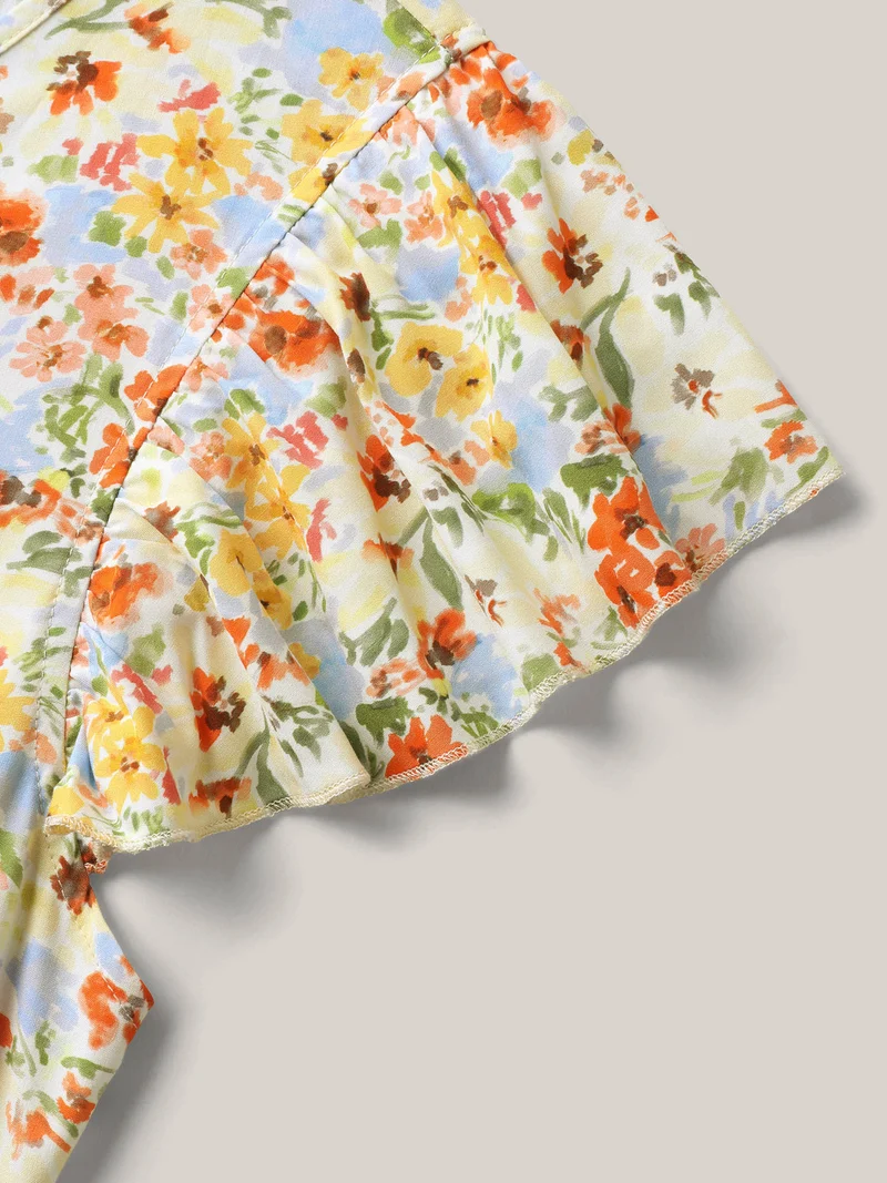 Floral Print Ruched Pockets Midi Dress