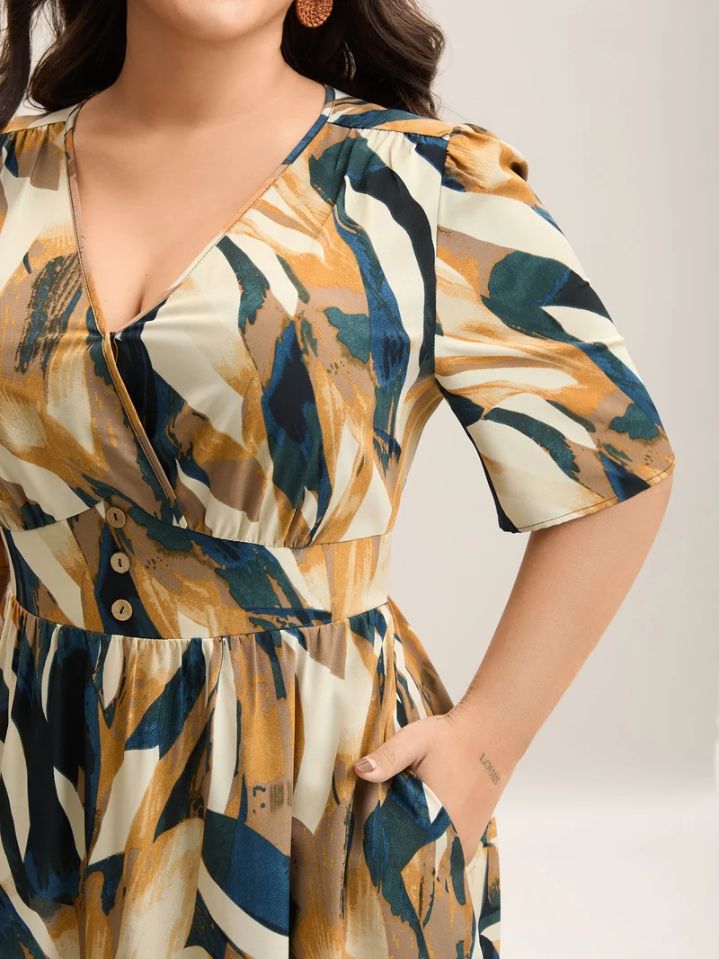 Abstract Print Triangular Waist Midi Dress
