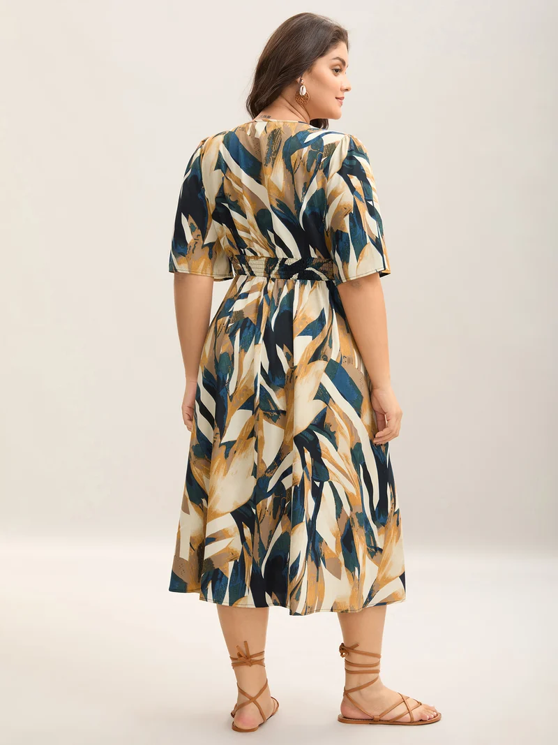 Abstract Print Triangular Waist Midi Dress