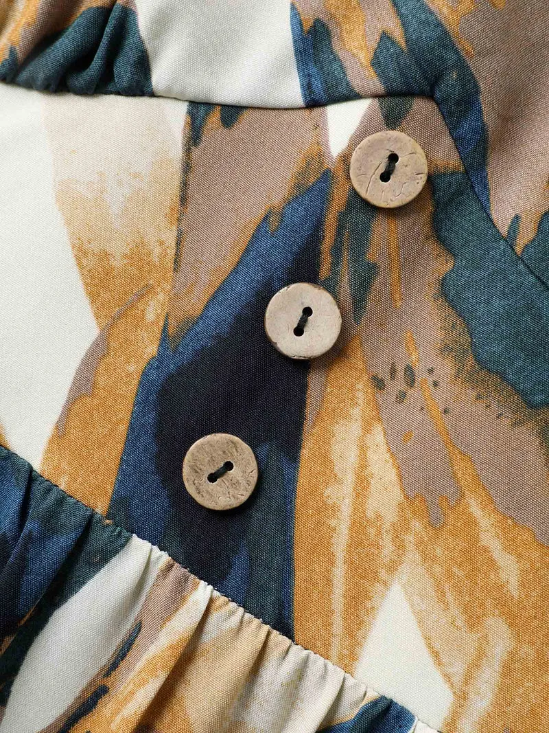 Abstract Print Triangular Waist Midi Dress
