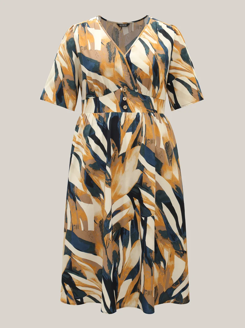 Abstract Print Triangular Waist Midi Dress