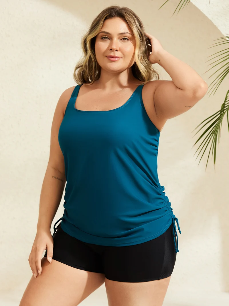 Side Drawstrings Plain Swim Top