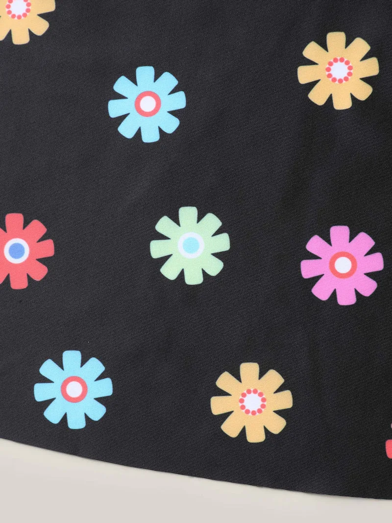 Multi-Color Floral Pattern Flared Swim Top