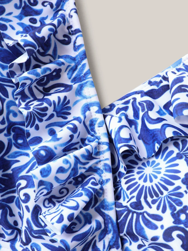 Boho Print Ruffled One-Piece Swimsuit