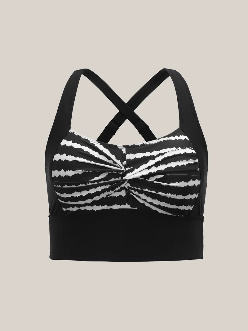 Striped Twisted Front Cross-Straps Swim Top