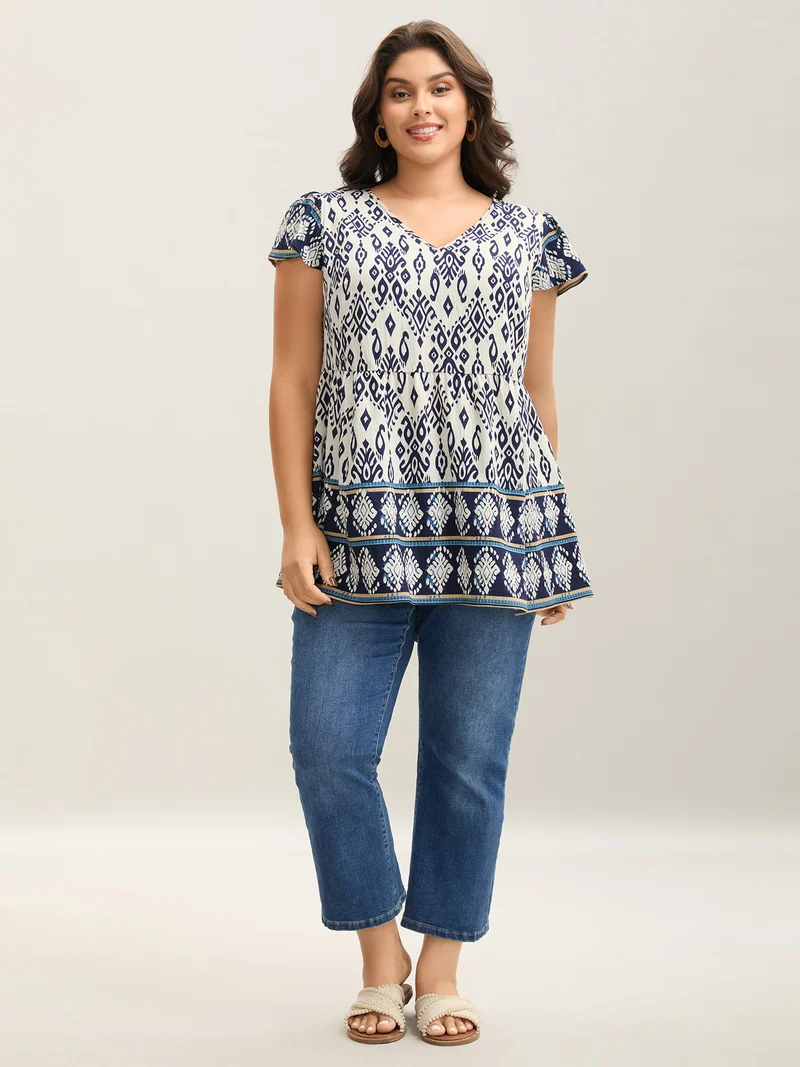 Boho Print High-Low Hem Shirt