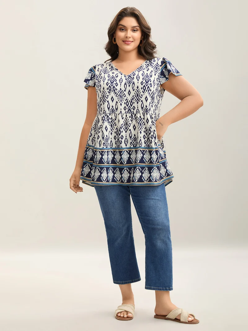 Boho Print High-Low Hem Shirt