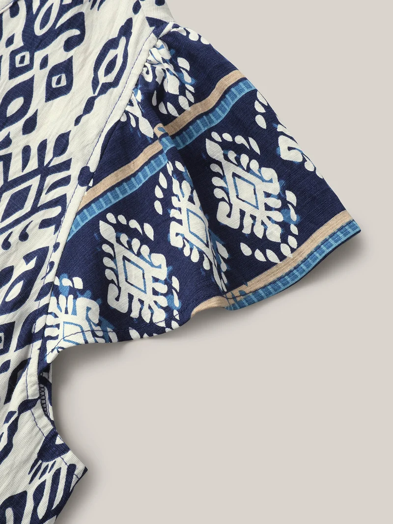 Boho Print High-Low Hem Shirt