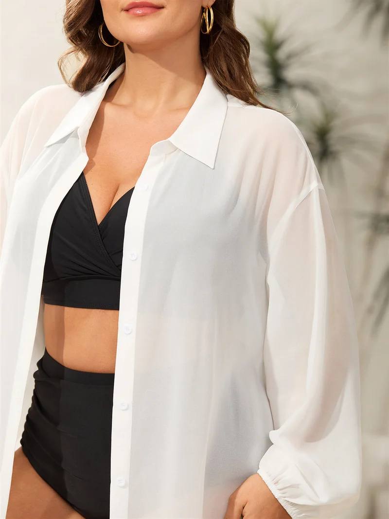 Sheer Long Shirt Kimono-Style Cardigan