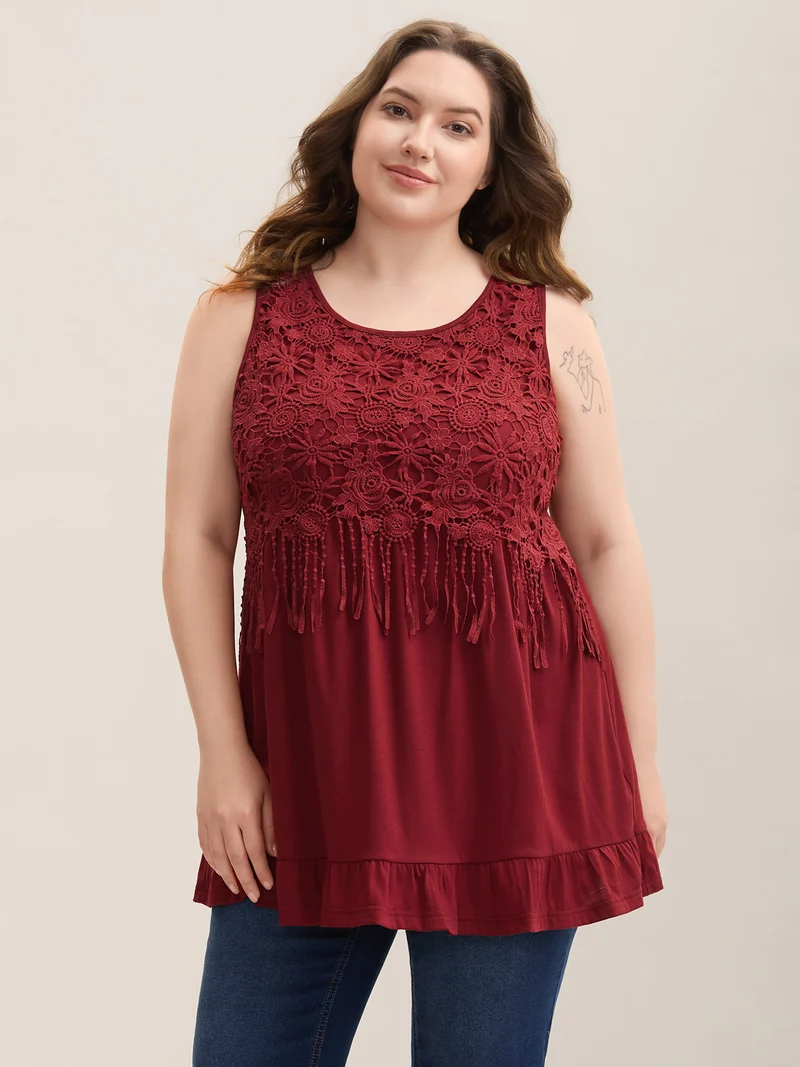 Lace Spliced Stretchy Sleeveless Top
