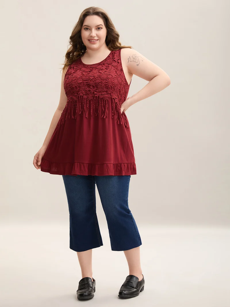 Lace Spliced Stretchy Sleeveless Top