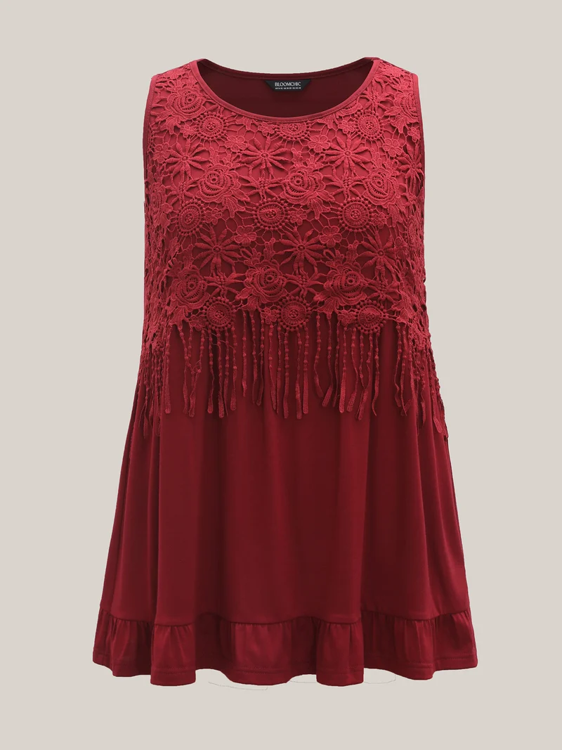 Lace Spliced Stretchy Sleeveless Top