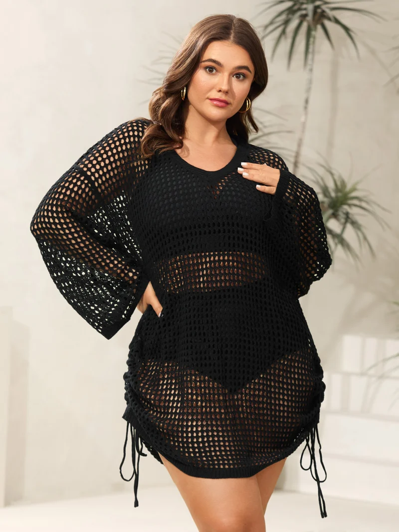 Side Drawstring Cut-Out Swim Cover-Up