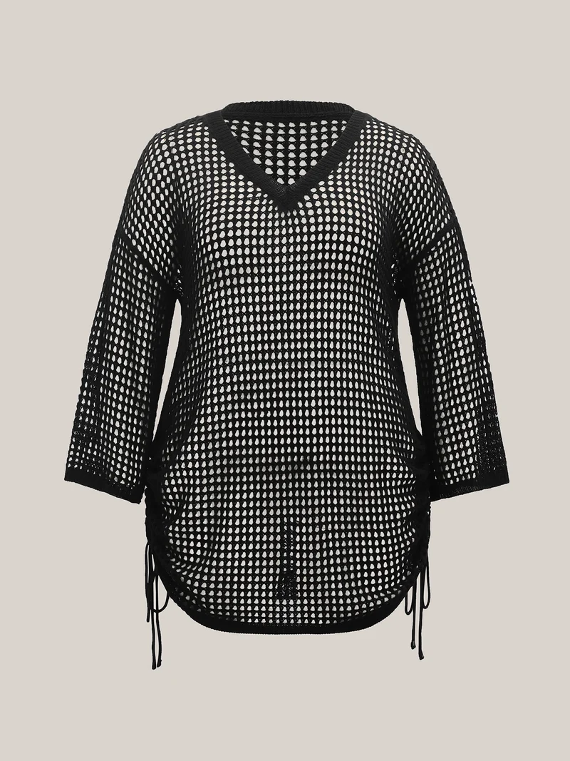 Side Drawstring Cut-Out Swim Cover-Up