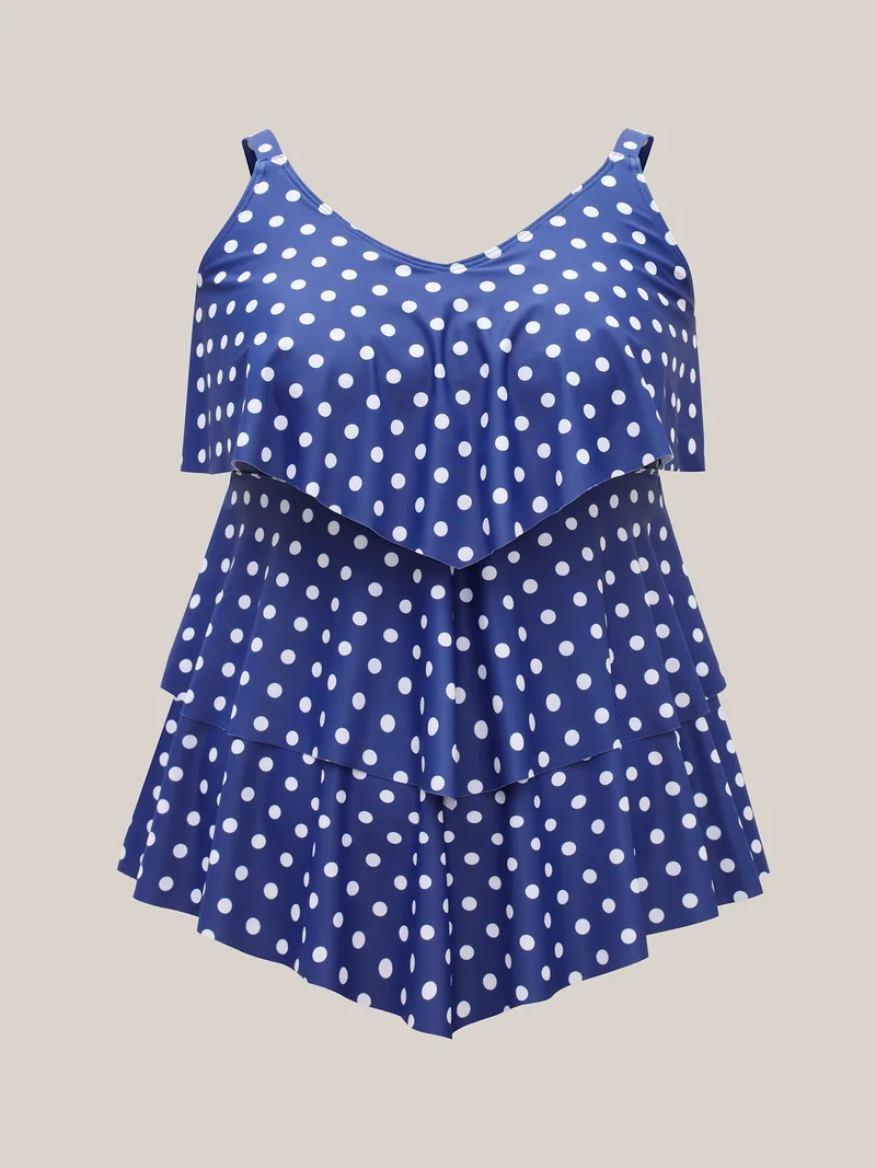 Polka Dots Layered Ruffled Swim Top