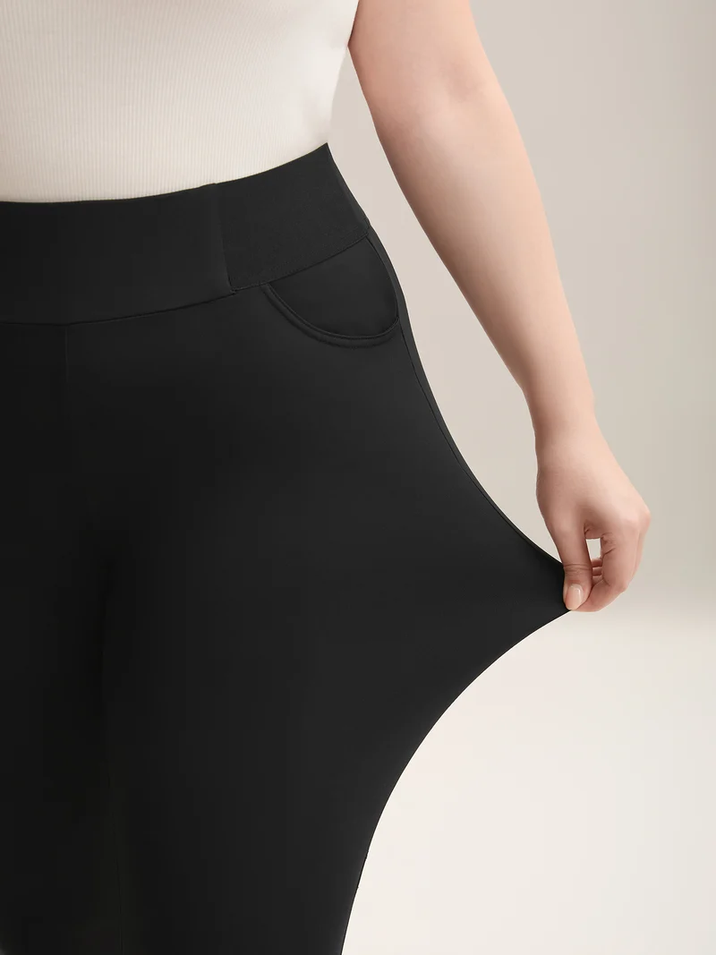Rubber Spliced Wide Waistband Tight Pants