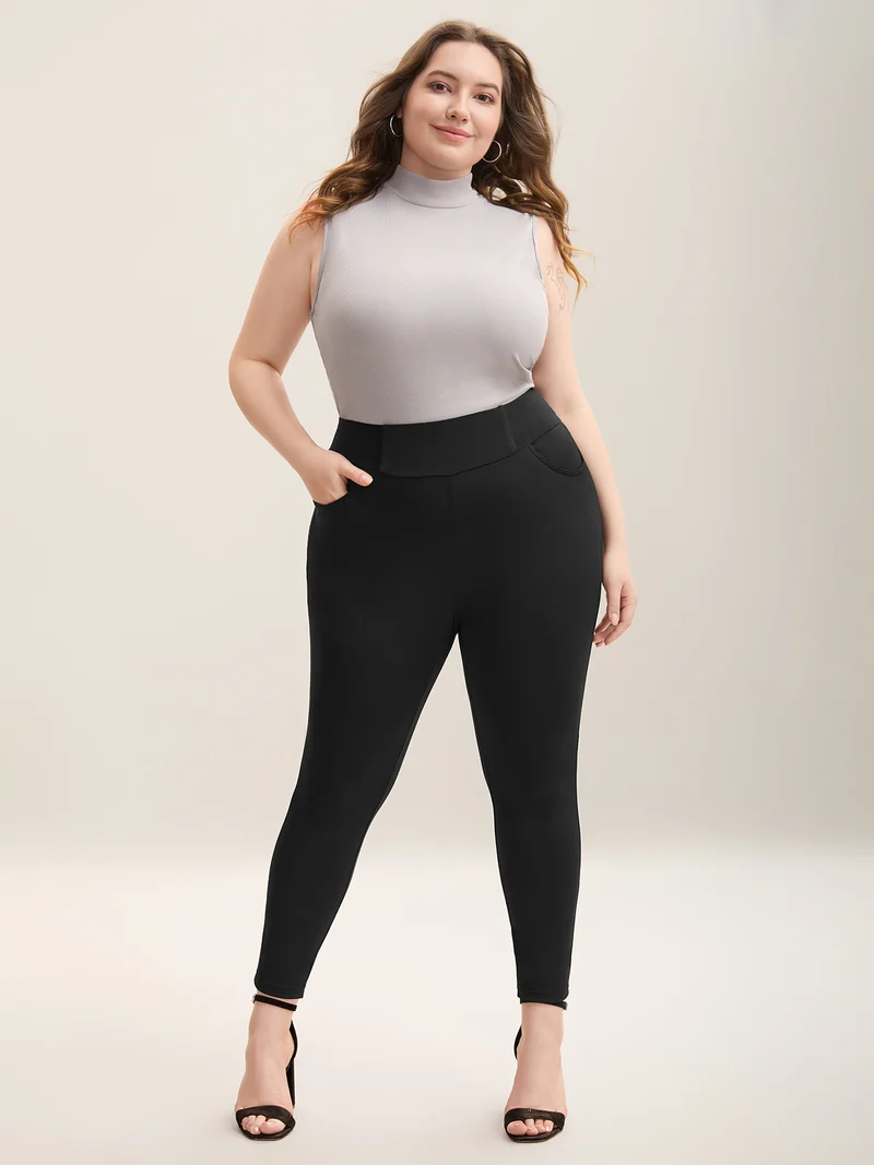 Rubber Spliced Wide Waistband Tight Pants