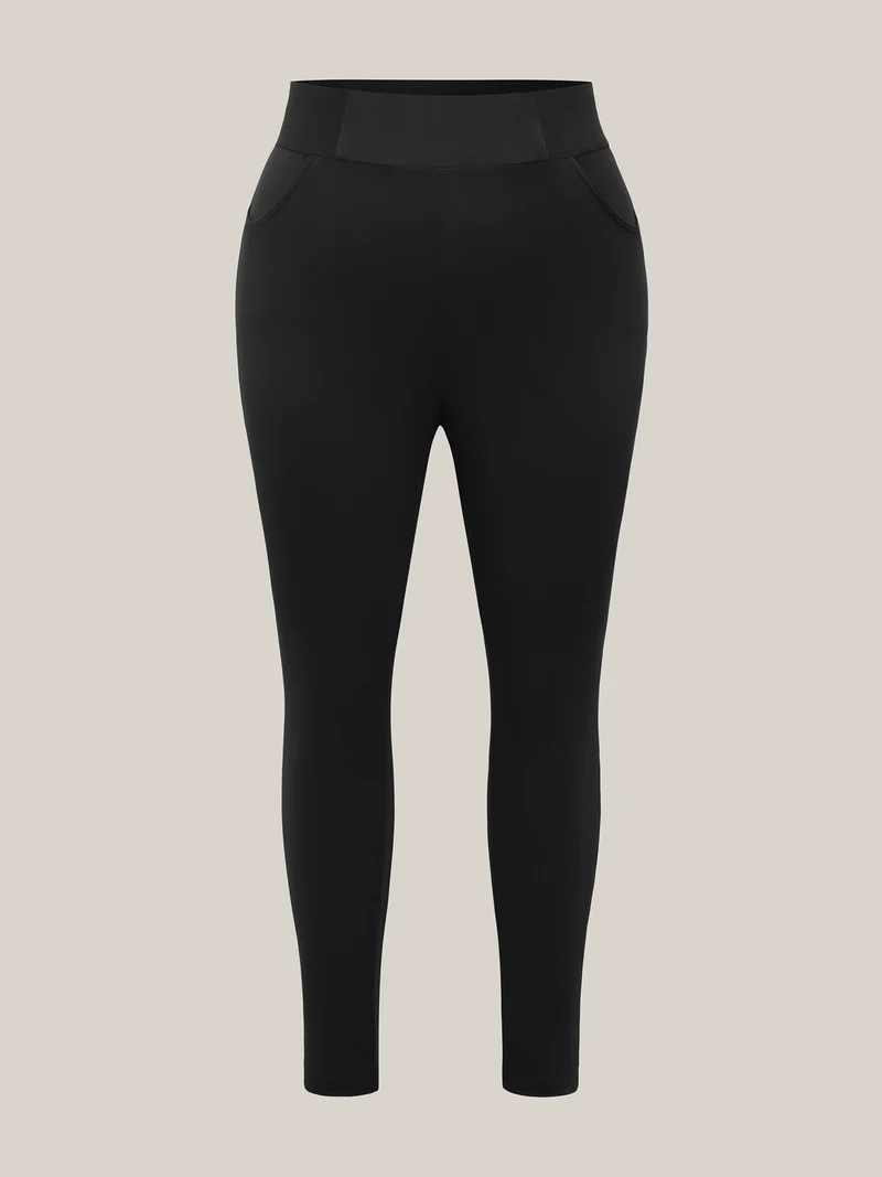Rubber Spliced Wide Waistband Tight Pants