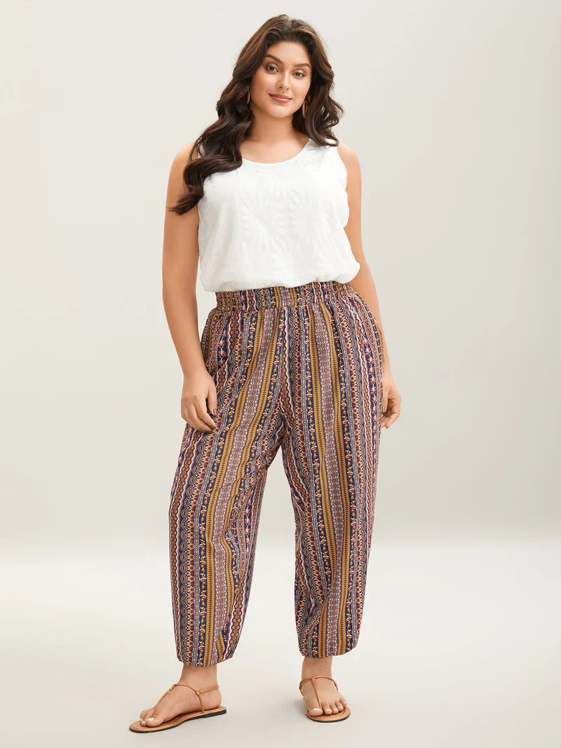 Boho Striped Split Jogger Pants