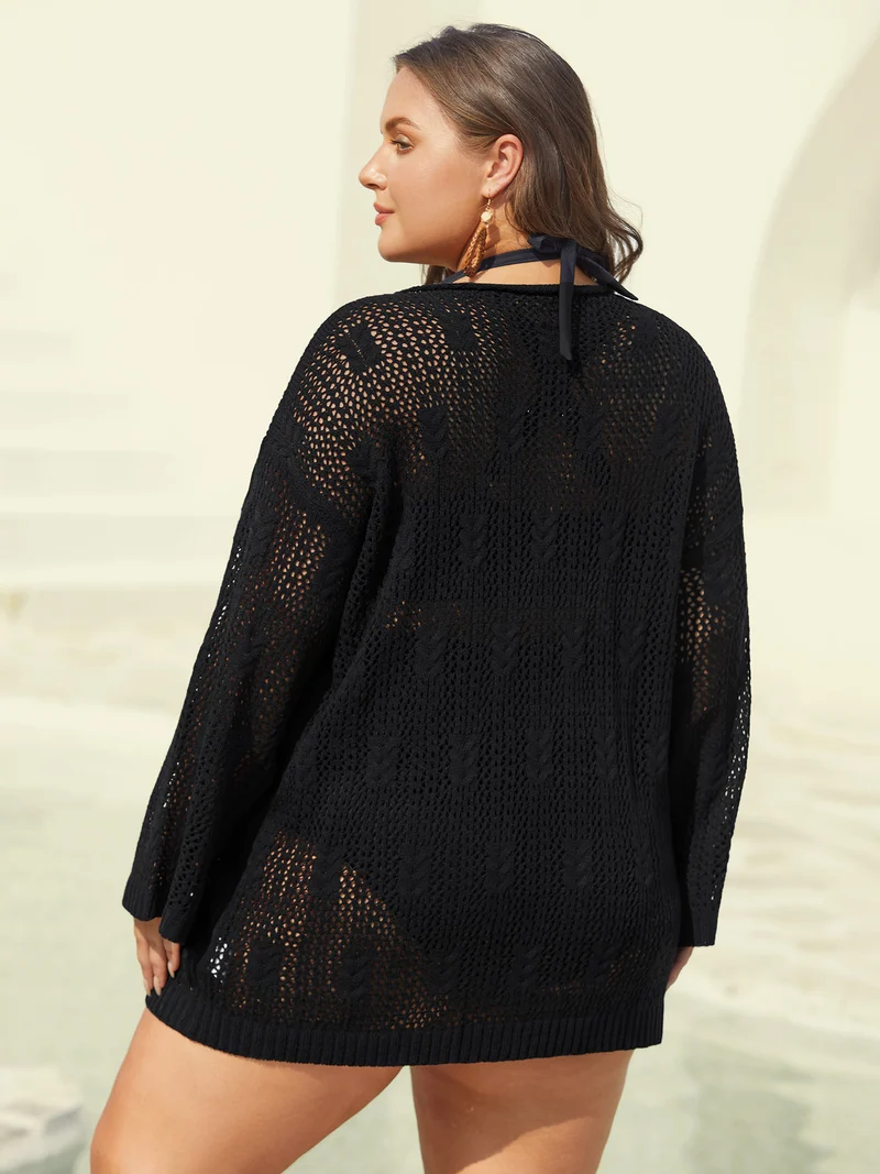 Sheer Cable Knit Long Sleeve Swim Blouse