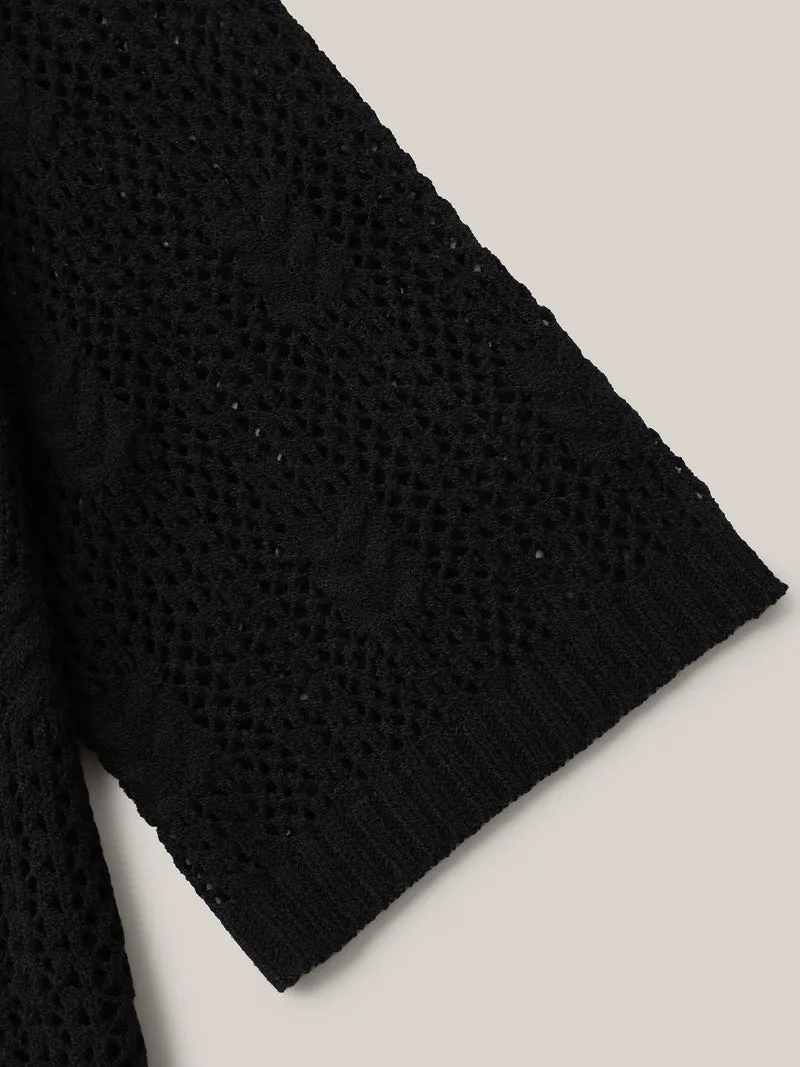 Sheer Cable Knit Long Sleeve Swim Blouse