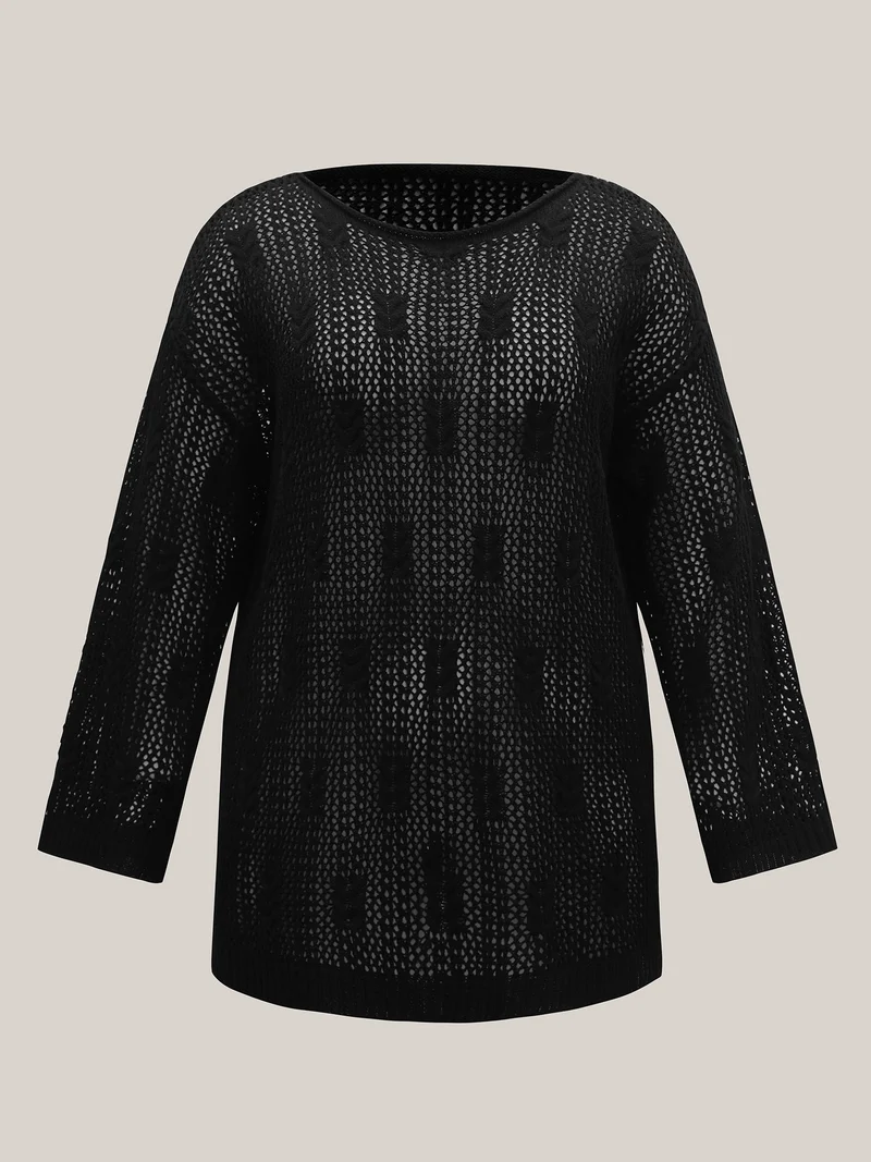 Sheer Cable Knit Long Sleeve Swim Blouse