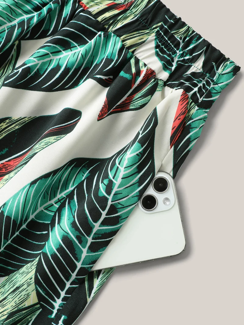 Tropical Floral Pattern Tiered Midi Skirt