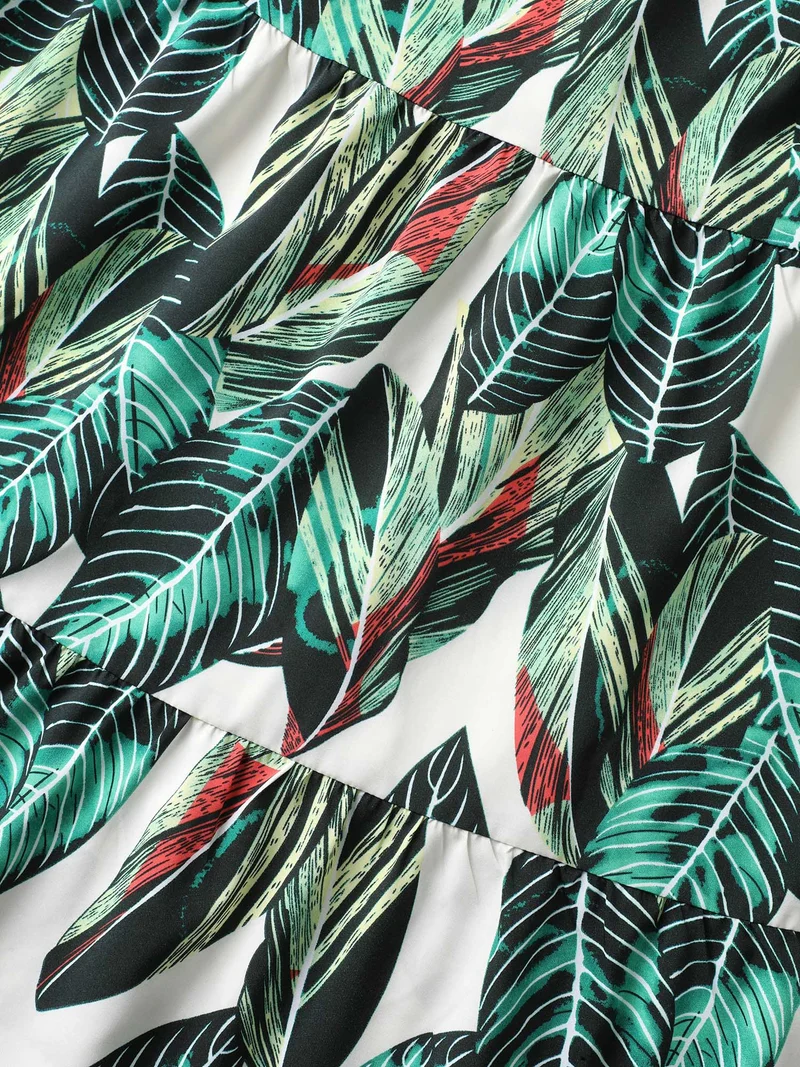 Tropical Floral Pattern Tiered Midi Skirt