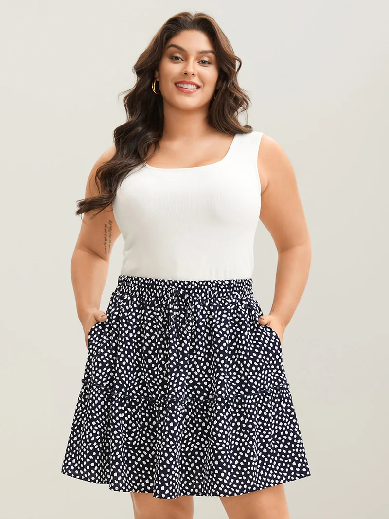 Polka Dot Print Tiered Mini Skirt