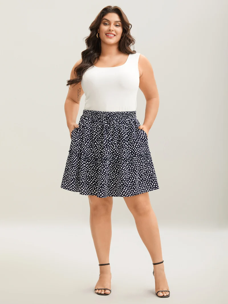 Polka Dot Print Tiered Mini Skirt