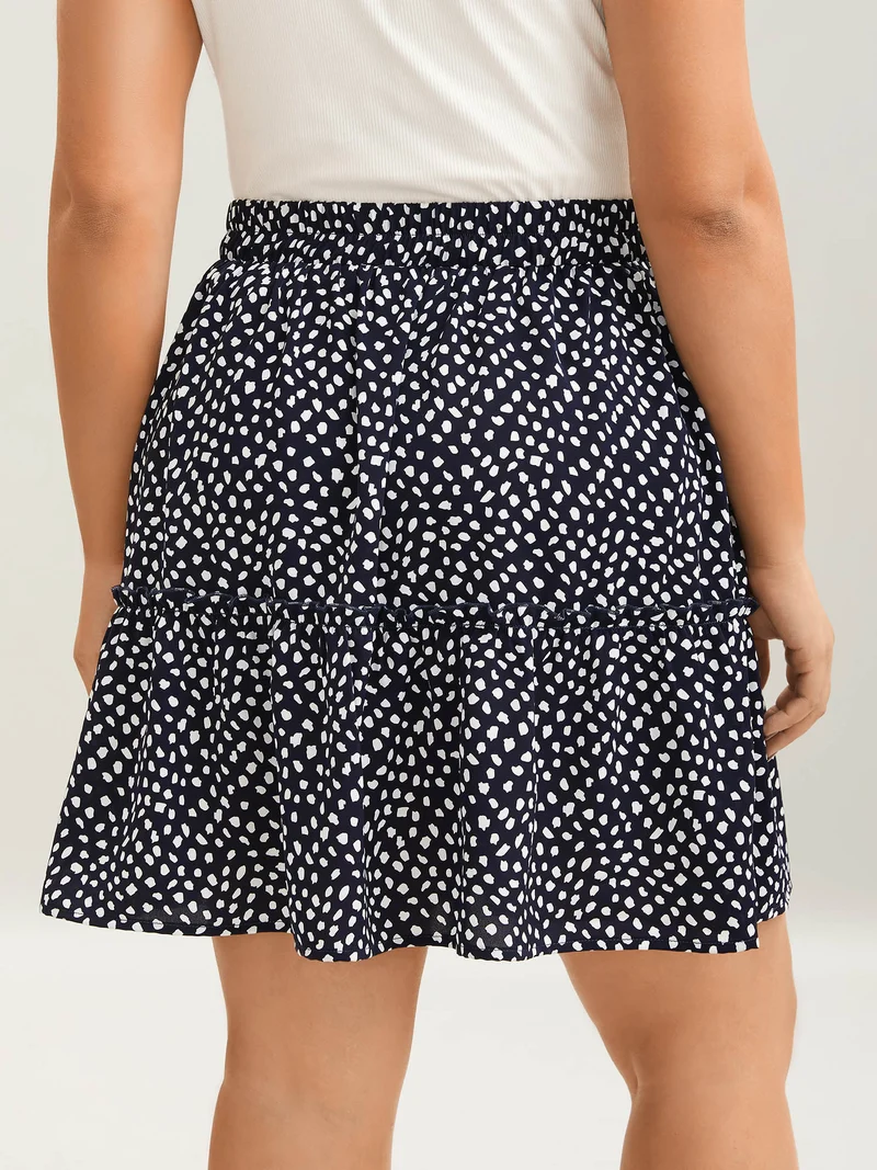 Polka Dot Print Tiered Mini Skirt
