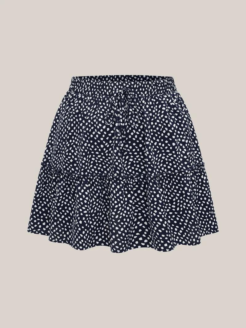 Polka Dot Print Tiered Mini Skirt