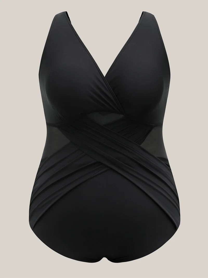 Cross-Over Sheer One-Piece Swimsuit