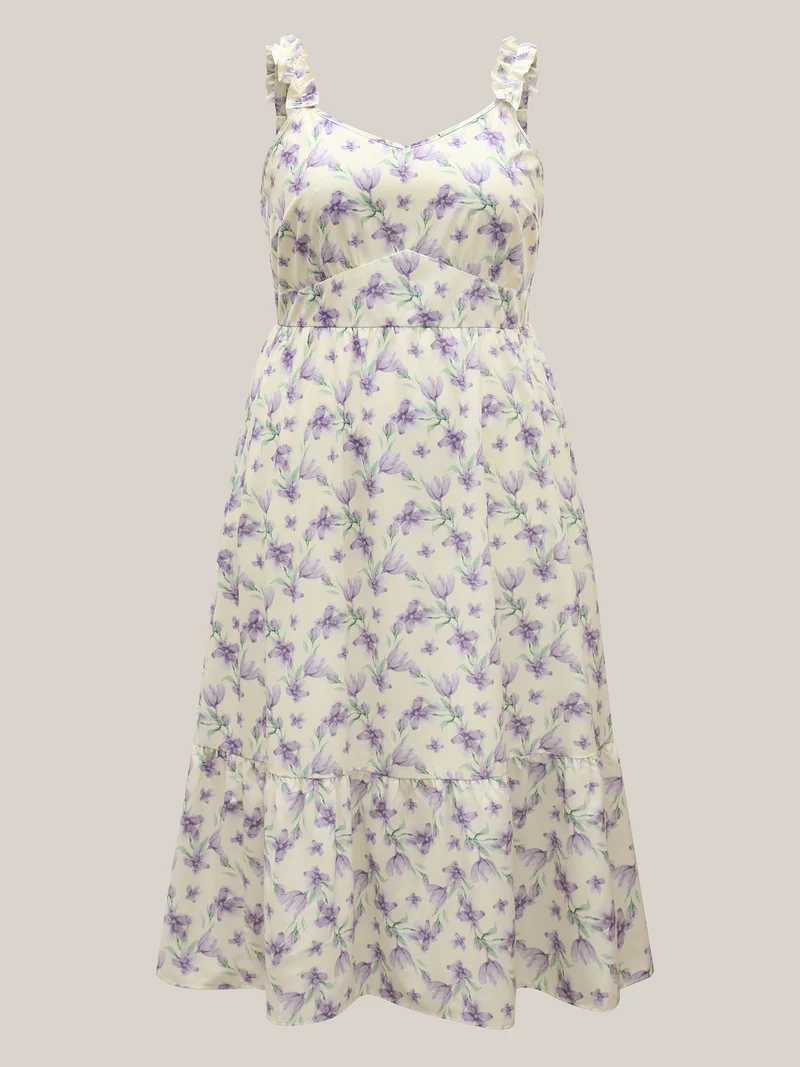 Vine Floral Pockets Stretchy Waist Midi Dress