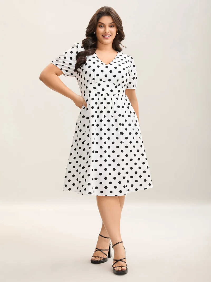 Polka Dot Print Pockets Midi Dress