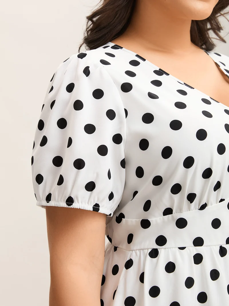 Polka Dot Print Pockets Midi Dress