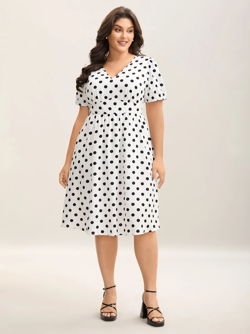 Polka Dot Print Pockets Midi Dress