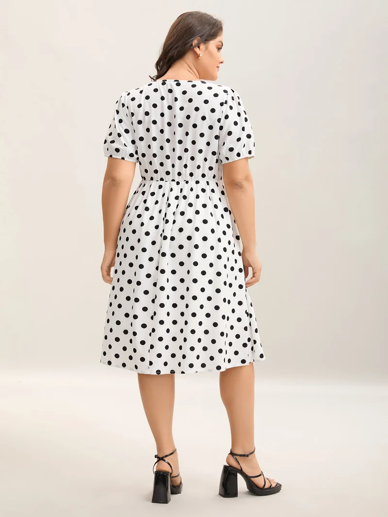 Polka Dot Print Pockets Midi Dress