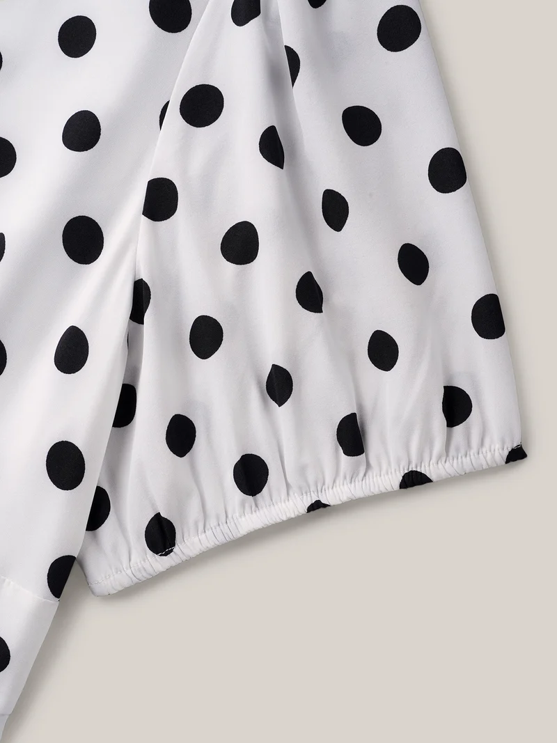 Polka Dot Print Pockets Midi Dress