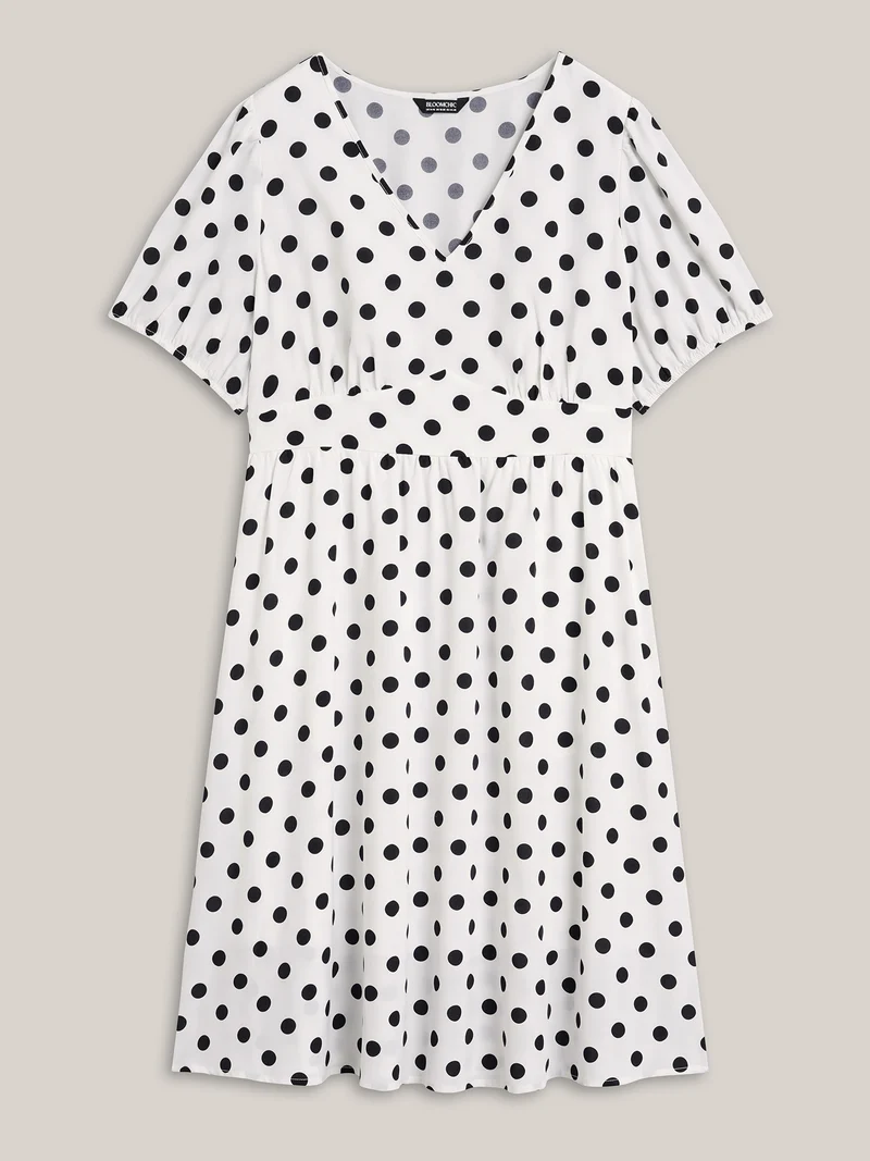 Polka Dot Print Pockets Midi Dress