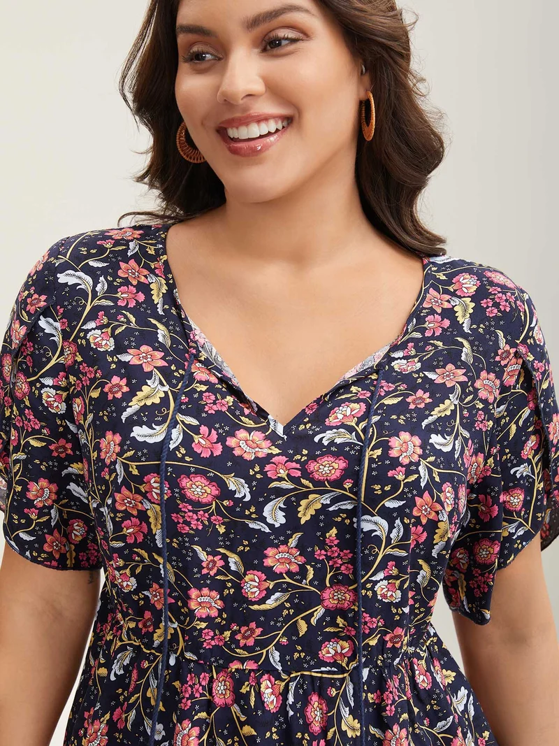 Sweet Floral Print Petal Sleeve Shirt