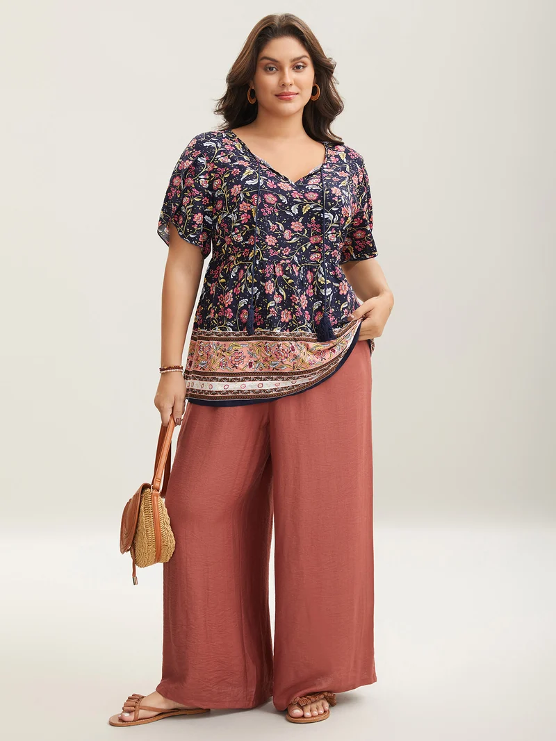 Sweet Floral Print Petal Sleeve Shirt