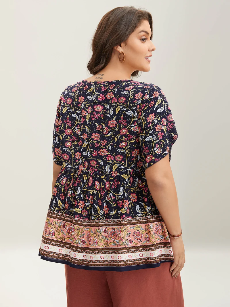 Sweet Floral Print Petal Sleeve Shirt