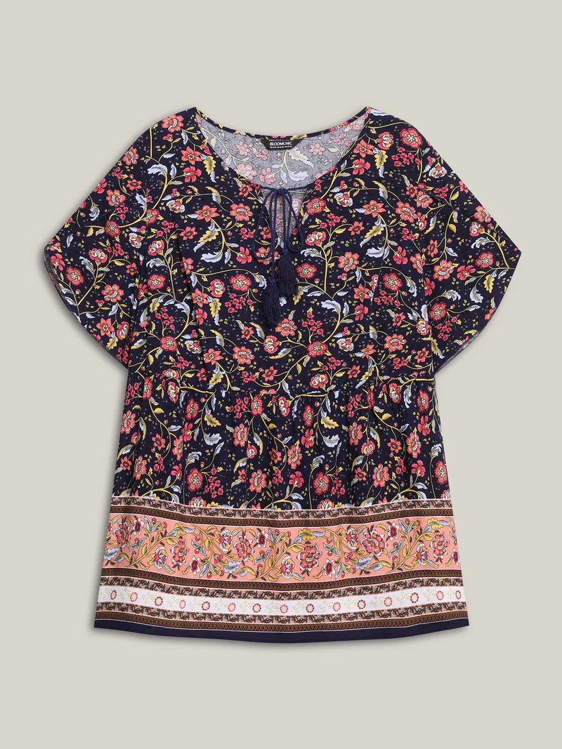 Sweet Floral Print Petal Sleeve Shirt