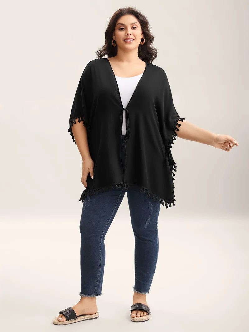 Backless Front-Tie Tassels Kimono