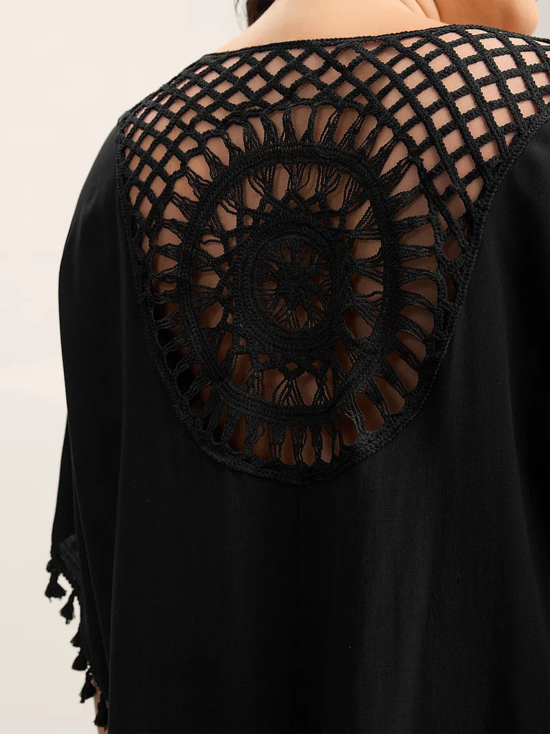 Backless Front-Tie Tassels Kimono