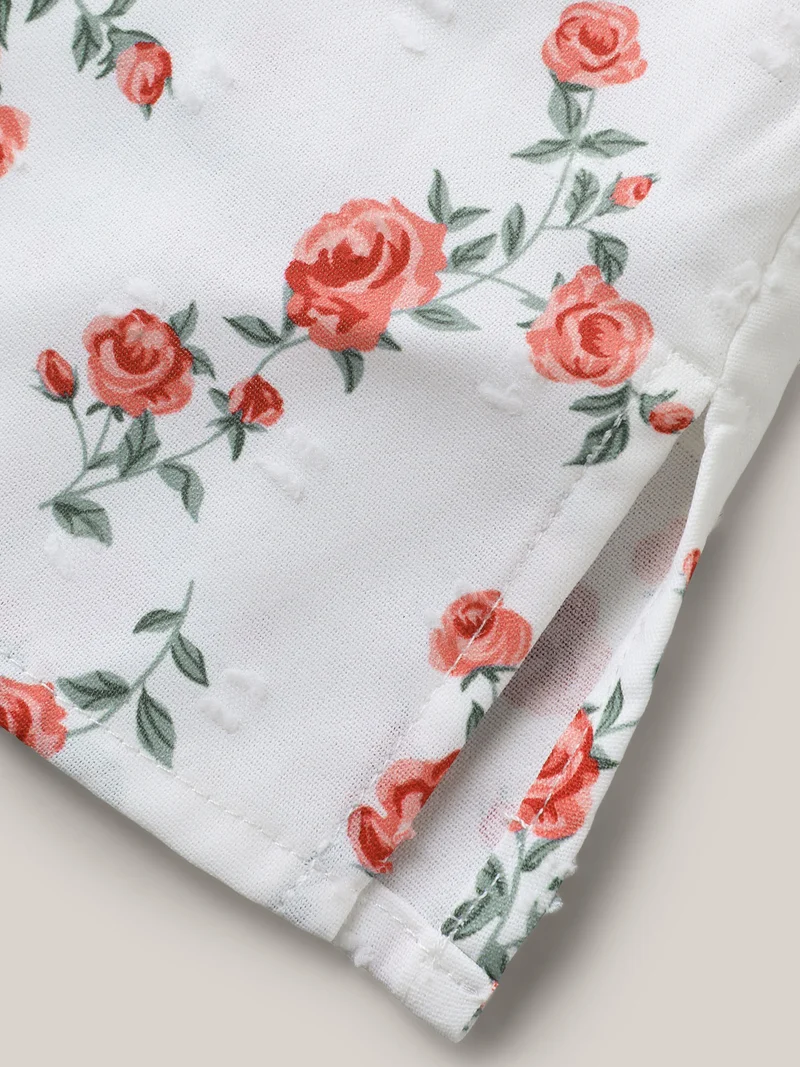 Rosy Print Notched Collar Flowy Blouse