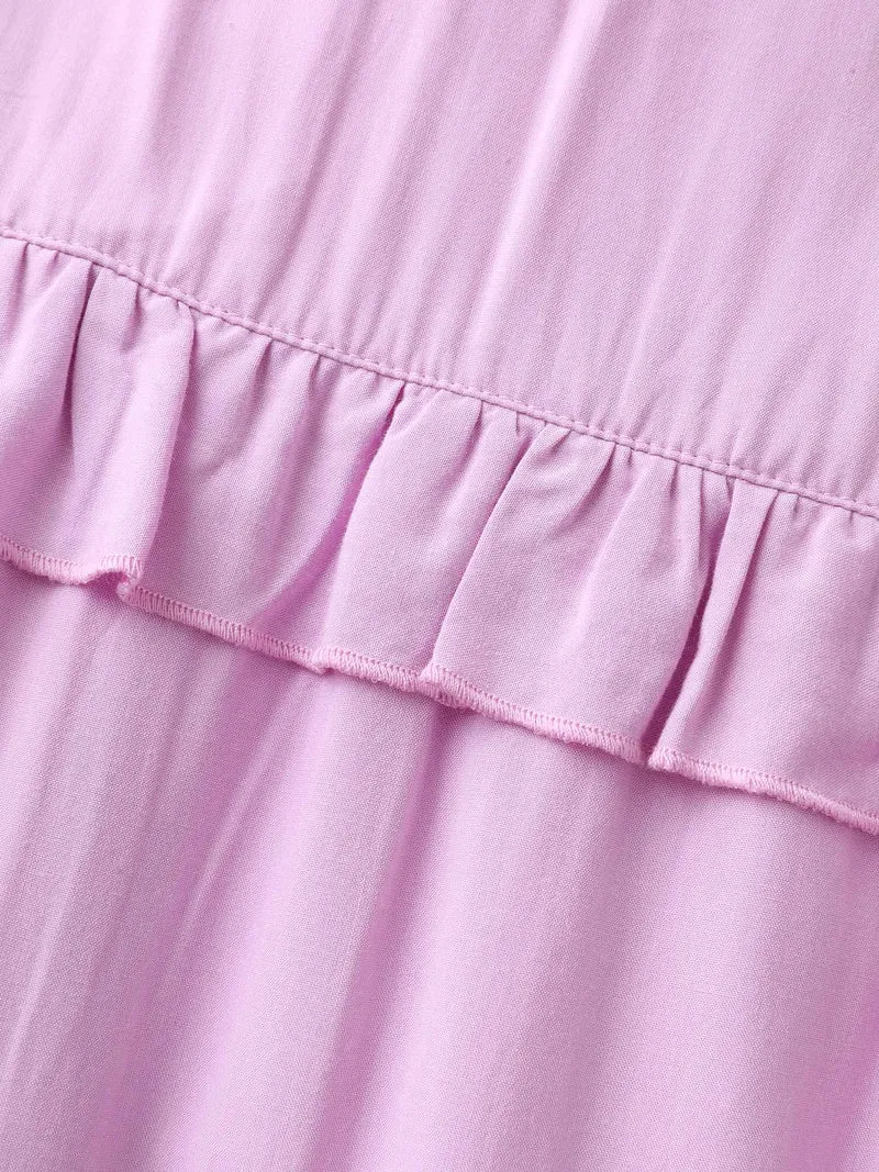 Halter Neck Tiered Ruffles Pocket Midi Dress